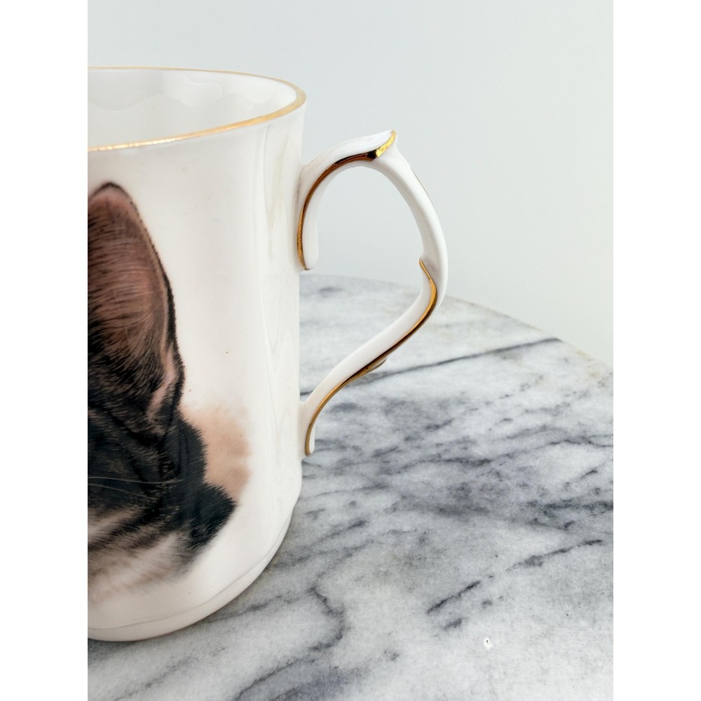 Vintage Tabby Cat Portrait Mug Gold Trim Handle Elegant China Coffee or Tea Cup - Picture 7 of 9